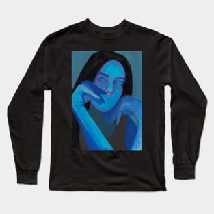 Blue sad girl portrait Long Sleeve T-Shirt